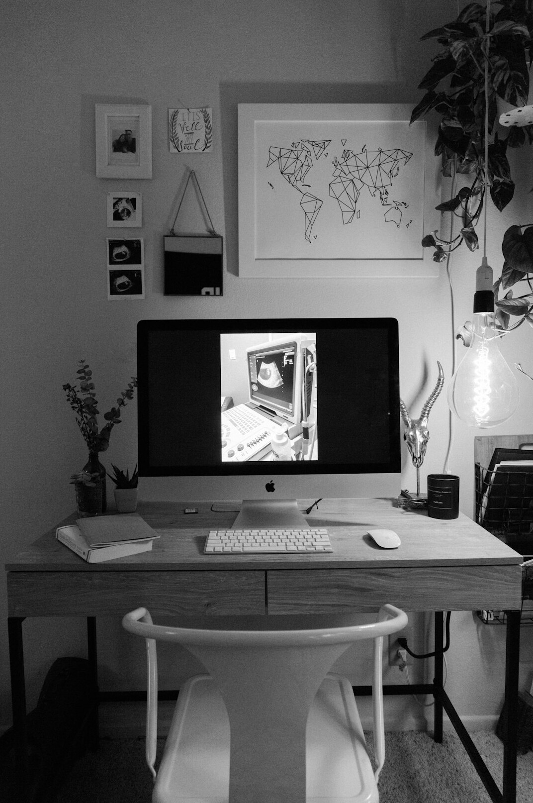 Editorial desk with multiple monitors showing photo galleries